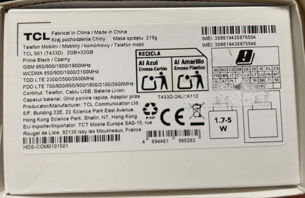Vand telefon Nou  TCL 501