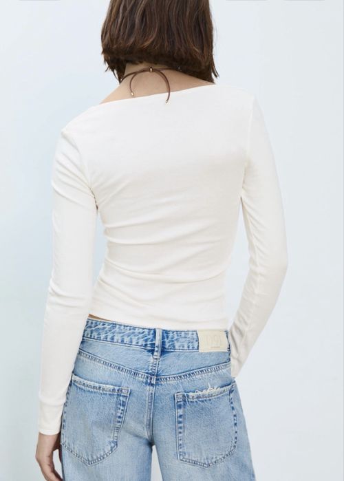 Блуза с дълъг ръкав и квадратно деколте