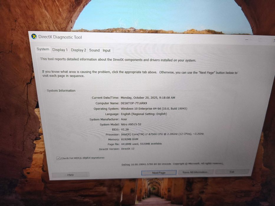 laptop acer nitro 5 i7 8750h gtx 1050 Ti 8gb ssd 256gb hdd 1tb