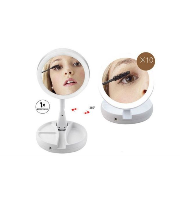 Друстранно Сгъваемо LED козметични огледало, 10х увеличение
