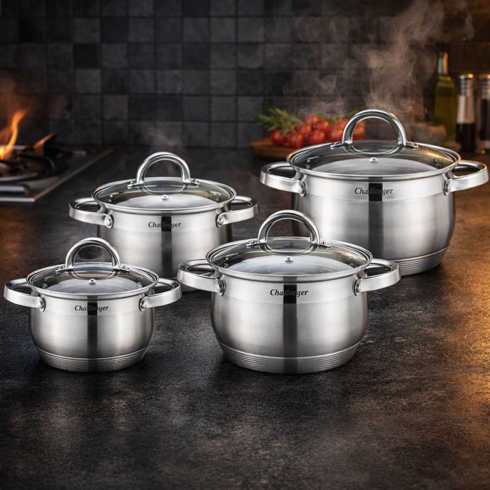 Комплект 4 тенджери от неръждаема стомана с индукционно дън + ПОДАРЪК