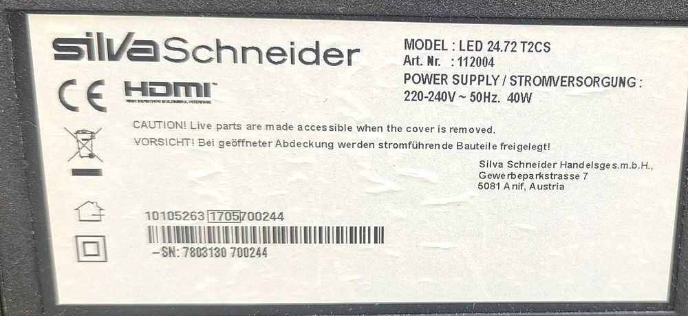 Televizor LED Silva Schneider 24.72 T2CS - 24 inch/61 cm - impecabil