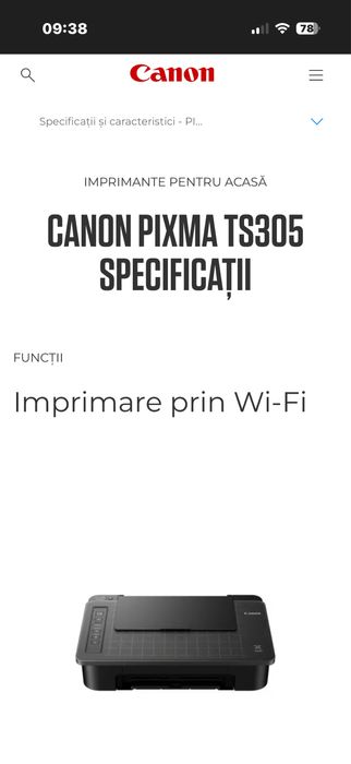 Imprimantă Canon Pixma TS305, funcțională, necesită cartușe