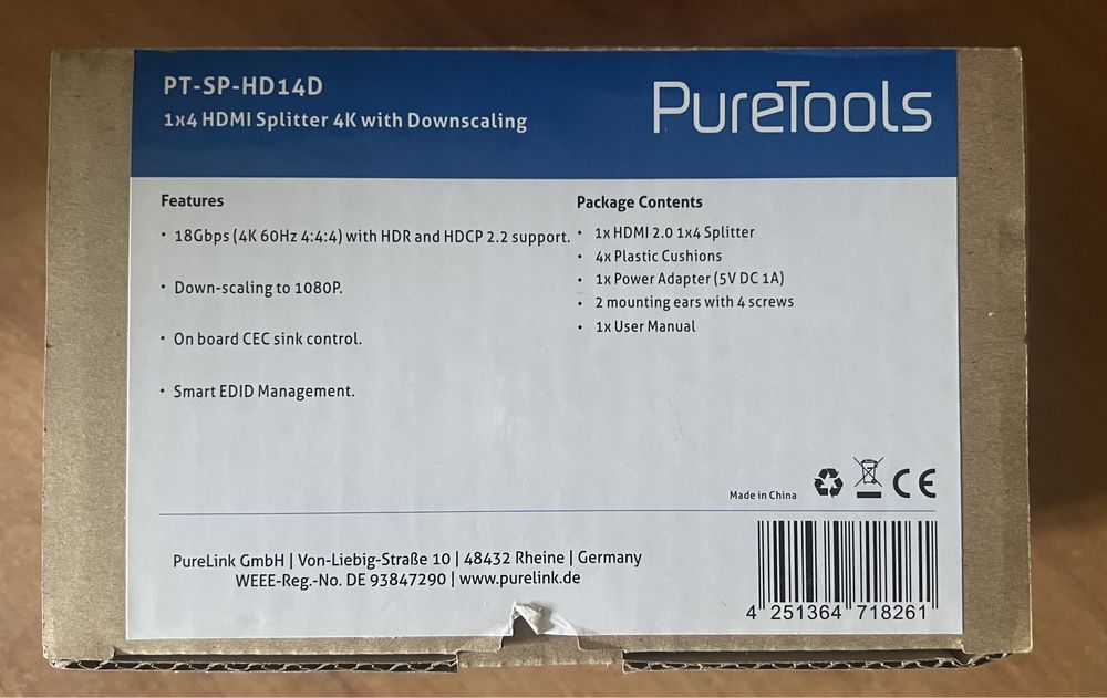 Распределить, сплиттер, PureLink PT-SP-HD14D