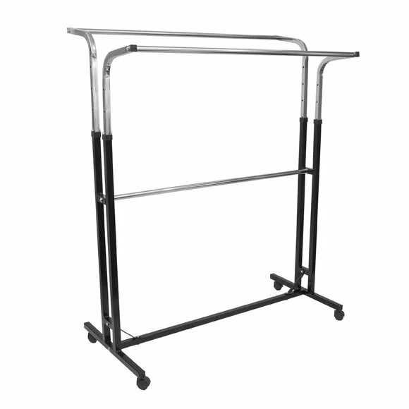 Stender metal dublu, Negru si crom, reglabil