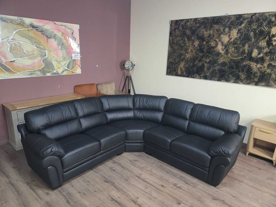 Черен кожен ъглов диван