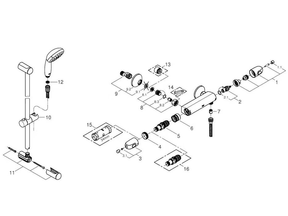 Grohe Термостатен смесител за душ с душ слушалка гарнитура