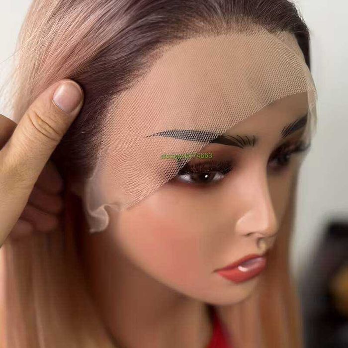 Лейс Фронт Перука 13x4 - Омбре Кафяво към Прасковено Розово, 83 см