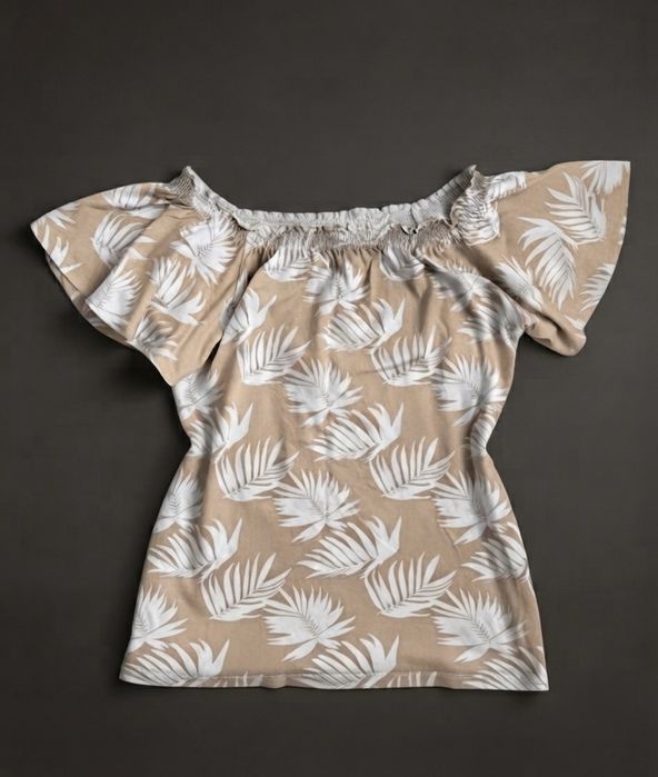 Top de vara cu umeri goi bluza eleganta bej floral