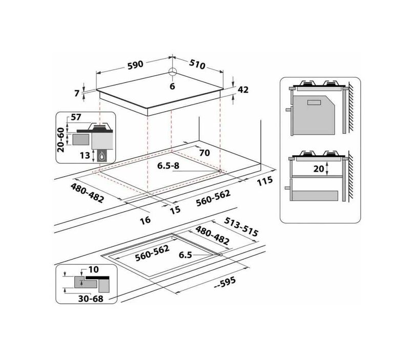 Газов плот Whirlpool AKT 627/NB, 59 см - черно стъкло