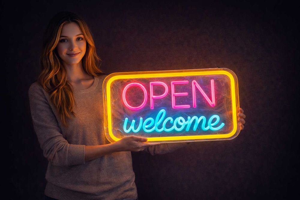 Reclame luminoase LED Neon OPEN Welcome
