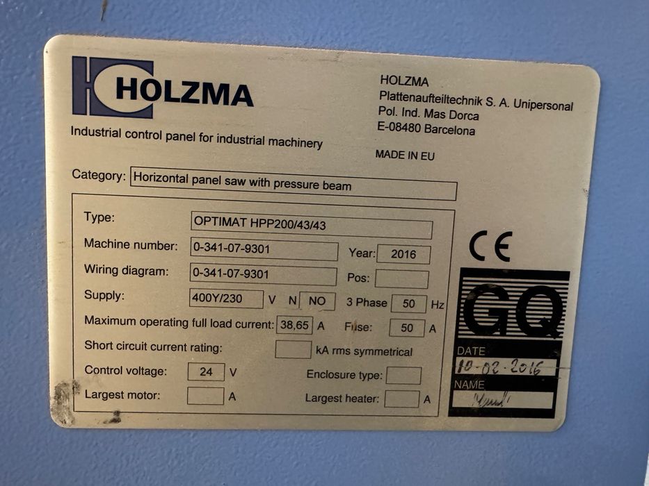 Паметен циркуляр HOLZMA Homag Optimat hpp200 /43/43 Lift