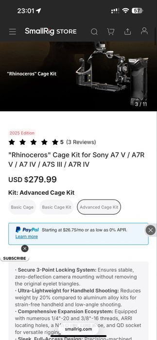 Smallrig Rhinoceros cage Sony a7 V