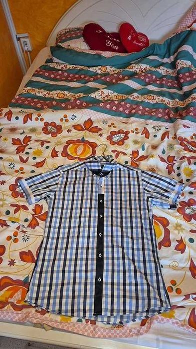 Cămașă bărbătească Biente Slim Fit, carouri albastru cu alb, XXL