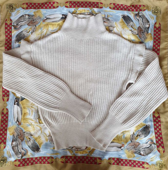 Pulover crem pe gat mix lana Le Ger