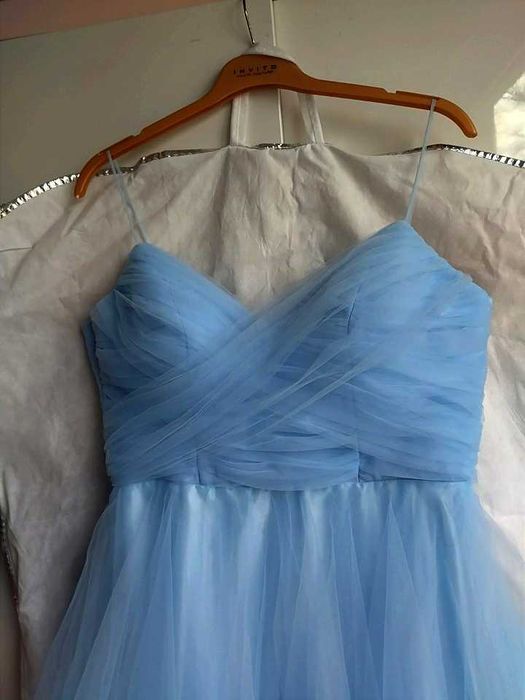 Светлосиня дълга бална рокля