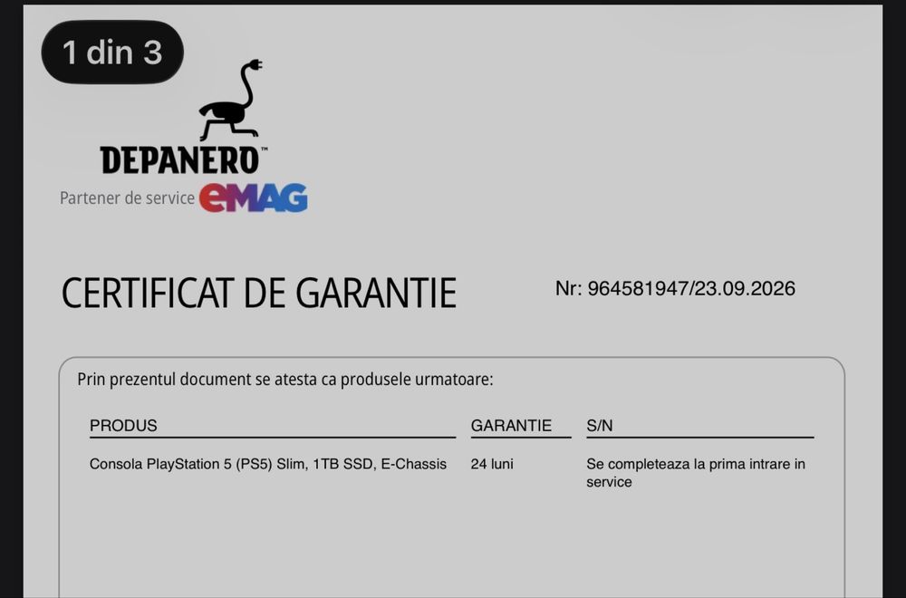Consolă Sony PlayStation 5 (PS5) Slim Disc Edition 1TB (Model CFI-2116) – GARANTIE EMAG SEP 2028