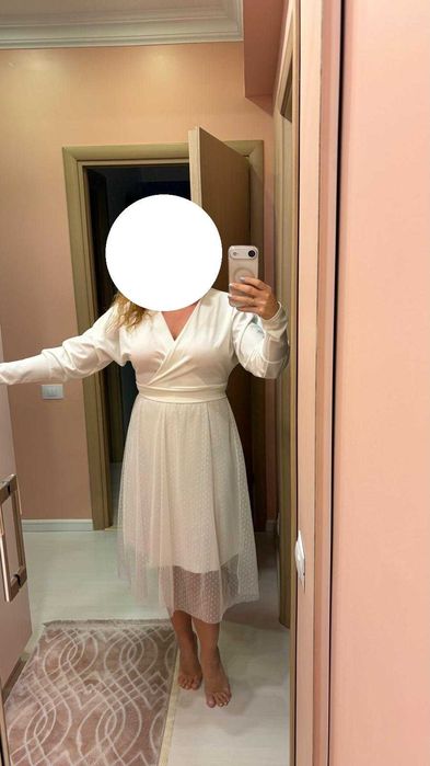 Rochie alba cu tulle-toamna/iarna, marimea M