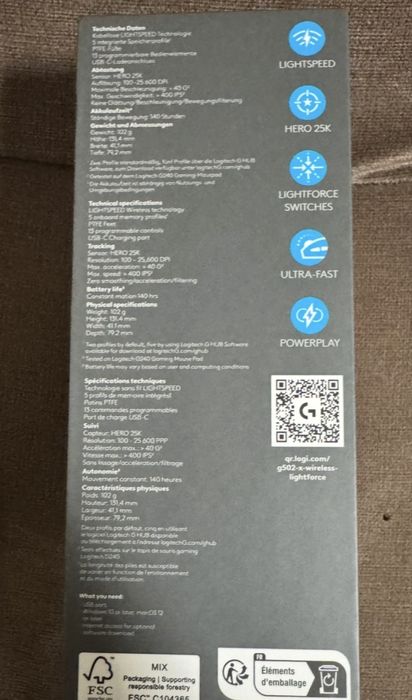 Mouse de gaming wireless Logitech G502 X Lightspeed