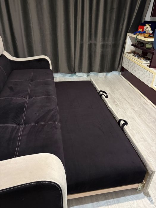 Canapea 3 locuri extensibila, Giulia II Alb/Negru, saltea Relaxa, lungime 225 cm