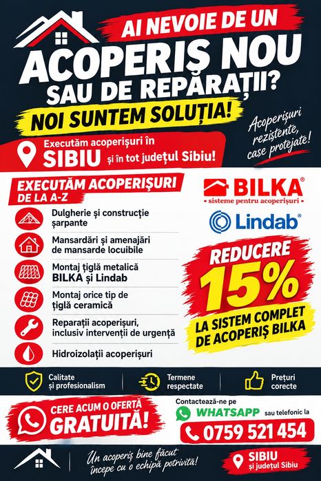 Acoperișuri Reparații Dulgherii Hidroizolații Sibiu