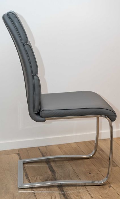 Scaune dining cu picior metalic (chrom) din piele ecologica gri