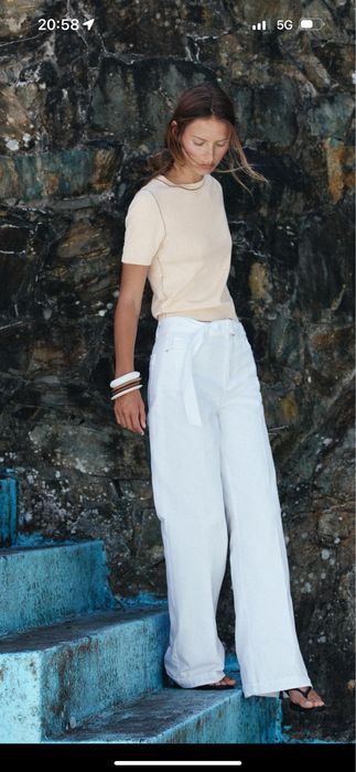 Бели дънки С размер ZARA с етикет