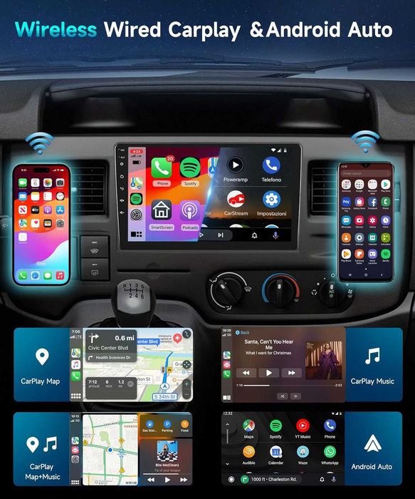 Мултимедия Двоен дин, Навигация, за Ford Focus, Ford Transit, CARPLAY, WAZE Android, Transit, Focus 2005-2016 година
