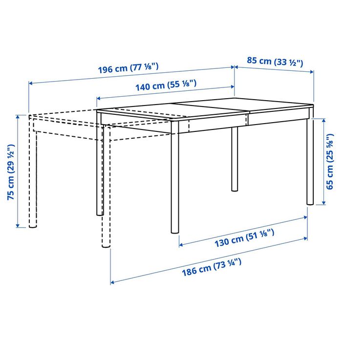 IKEA разтегателна трапезна маса 140×85 см, тъмнокафява
