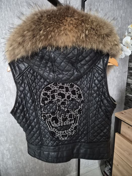 Дамско яке/елек 2-в-1 от естествена кожа с косъм от лисица