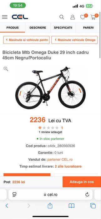 Mountain bike Omega rowan 29’’ frane hidraulice noua la cutie sigilata