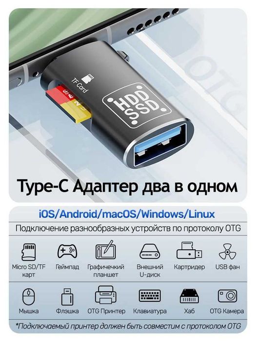 Картридер Type-C  USB 3,0  Micro SD  iPhone 15 Айфон