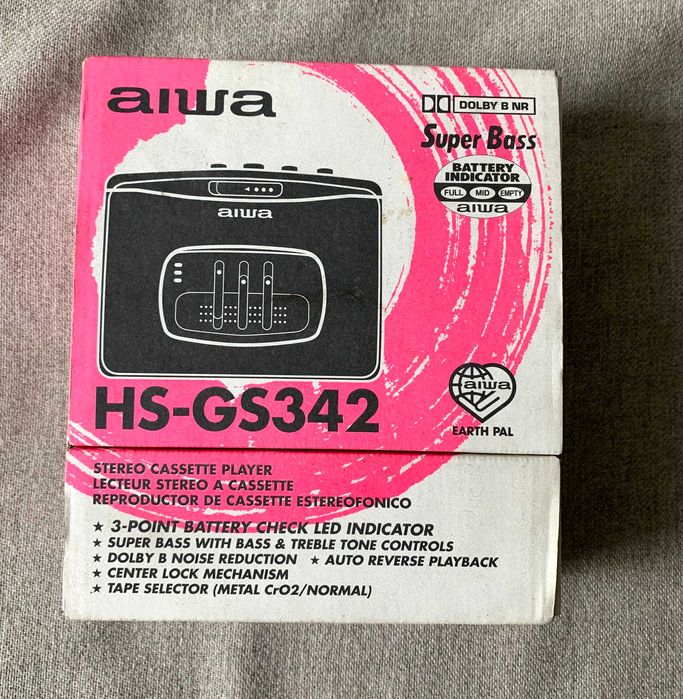 Walkman Aiwa HS-GS342 vintage Super Bass nou la cutie lipsă capac bate
