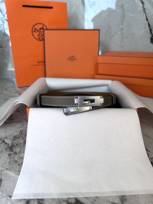 Колан Hermes Kelly сив от естествена кожа, Колан epsom, Колан Hermes Kelly, Колан Hermes Kelly от естествена кожа