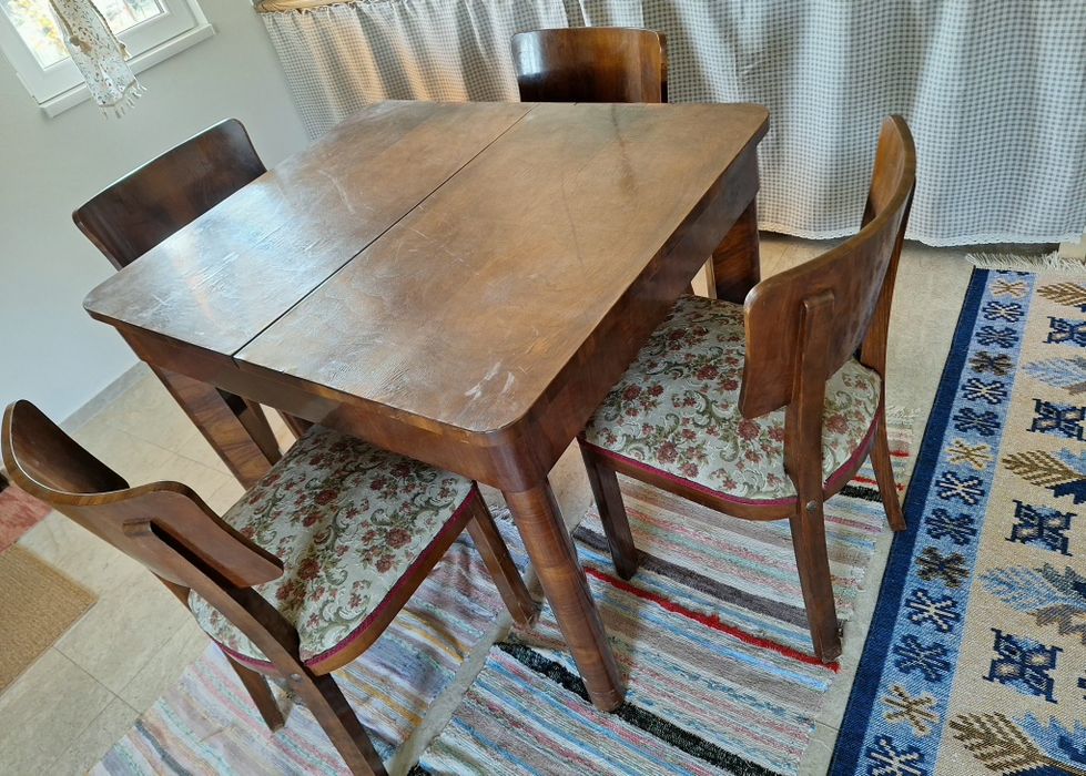 Vand set masa veche din lemn solid + 4 scaune stil rustic