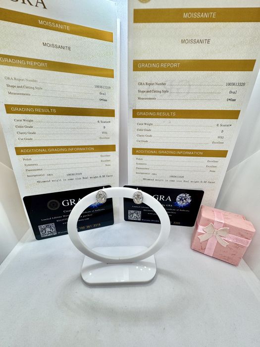 Сребърни обеци с мойсанит (Диамант) 0.5 карата