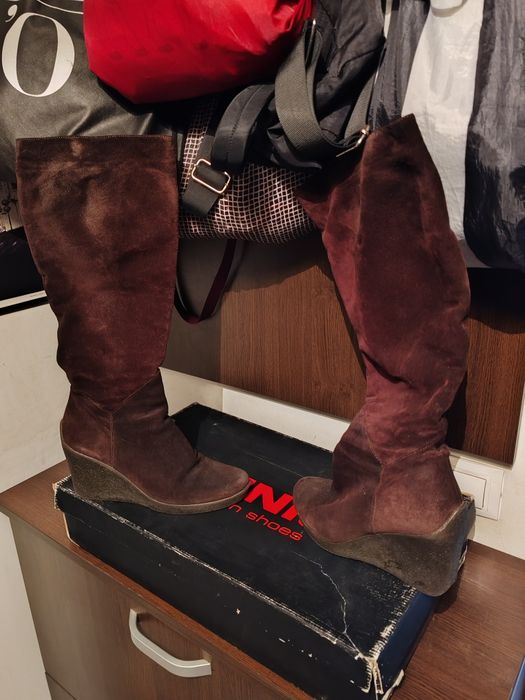 Cizme piele întoarsă maron