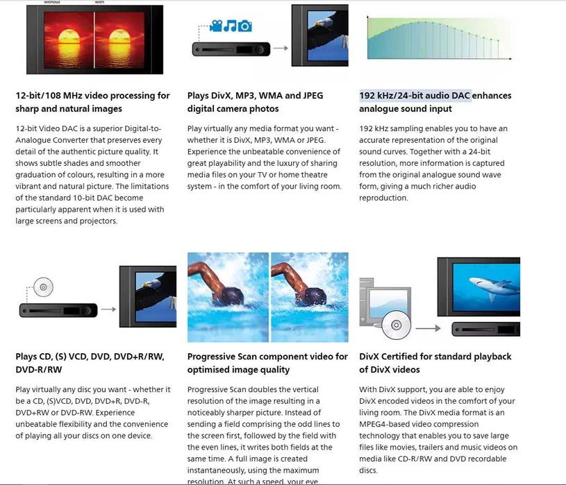 DVD Player Philips DVP3142 DivX, DVD - 192 kHz/24-bit audio DAC