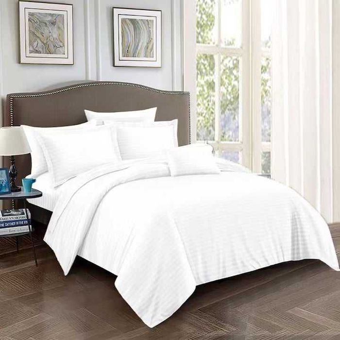 Lenjerie de pat Damasc Policoton, 6 piese, pentru pat dublu, 185 x 215 cm, Alb