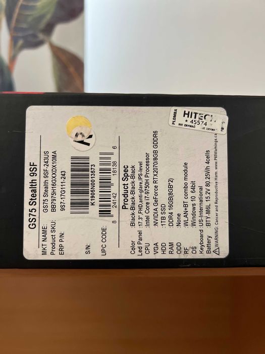 MSI GS75 Stealth 9SF 17.3” + 9th i7 + 1TB + RTX 8GB MaxQ + 32GB RAM