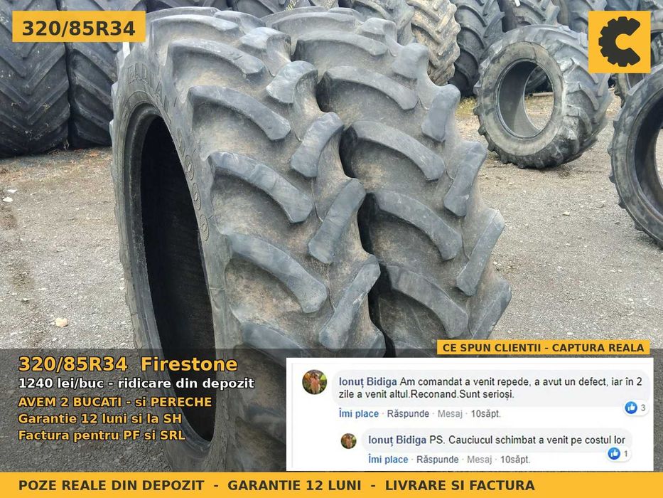 Cauciucuri Anvelope 320/85R34 320/85 R34 3208534 Firestone Tractor Punte Spate SH Second Hand 12.4-34 REDUCERE Discount Oferta Utilaje Agricole OCAZIE