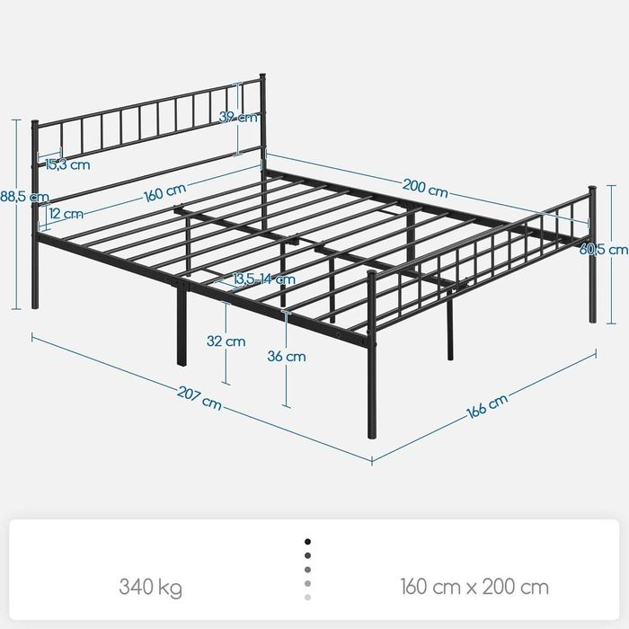 Pat metalic dublu 160x200 cm cu somieră |S 615255 Black(160*200cm)