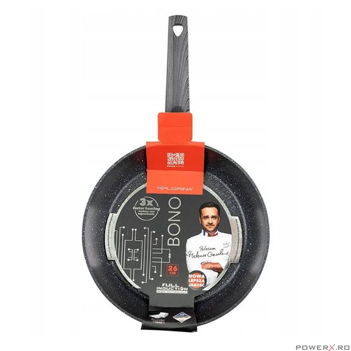 Tigaie din aluminiu, marmorata, invelis antiaderent, 26 cm, neagra,