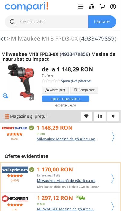 MDM vinde: Set Filetanta Milwaukee M18 FPD3-OX, Acumulator, Inc.
