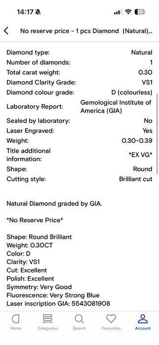 0,30 ct GIA Natural Diamond /Диамант