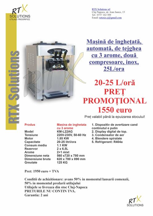Masina de inghetata 2+1 arome. NOI! nu folosite, nu reconditionate!!