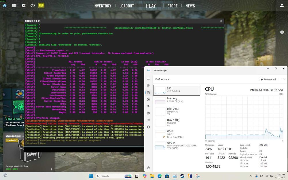 PC Gaming DDR5 Intel Core i7 14700F RTX 4070 Super