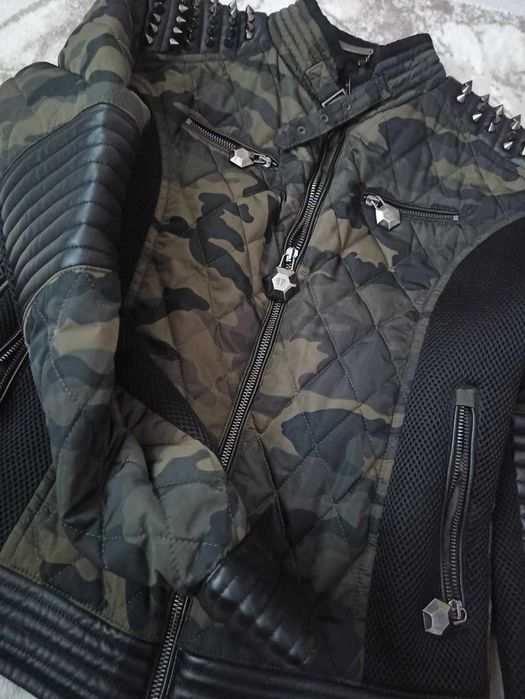 Philipp Plein - Оригинално Камуфлажно яке с шипове през рамо, каки