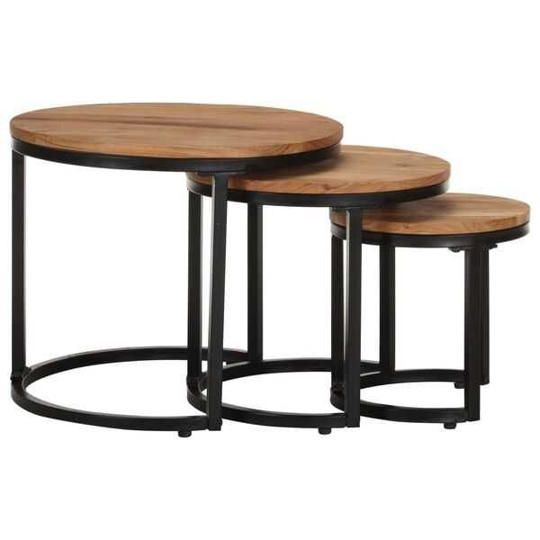 Oferta 50% Măsuțe laterale 3 buc. lemn masiv de salcâm