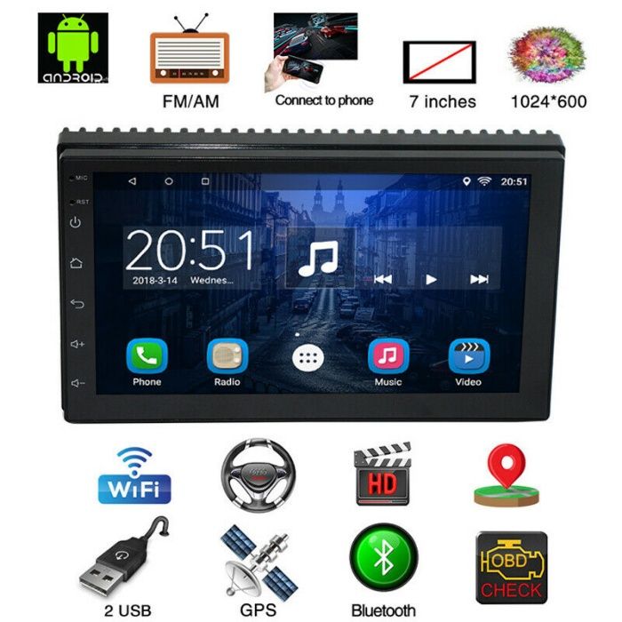 GPS навигация 7", Wi-FI, Android 11 ,Камера DVD MP3 2 дин мултимедия